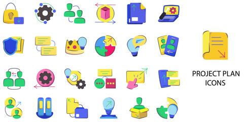 Fototapeta premium Project Plan simple concept 24 hand drawn color icons set .Vector illustration. 