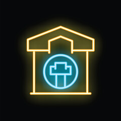 Obraz premium Glowing neon line farm house concept icon isolated on black background vector illustration for design