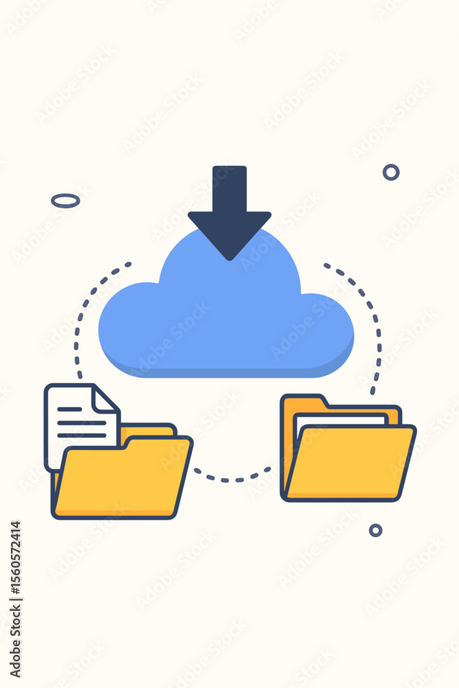 Poster cloud storage data transfer concept. flat vector illustration of folders with documents syncing and 