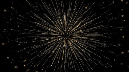 Golden fireworks display in the night sky illuminates the darkness with celebratory lights