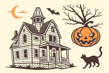 Vintage Halloween Vector Clipart Set
