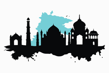 Fototapeta premium Abstract Landmark Art Vector – Bold Brush Stroke Taj Mahal & Ink-Wash Great Wall Design.