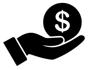 Hand Holding dollar silhouette, Money in hand simple icon. Vector illustration