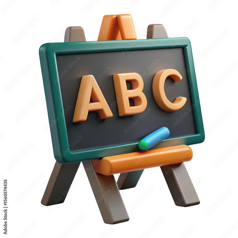 Poster 3d render of abc chalkboard on easel isolated on transparent background