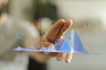 Visualizing data analytics, business intelligence, and market trends with interactive charts and...