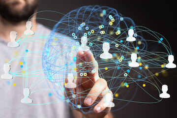 Visual representation of a global network, showing interconnected people and data flows. Ideal for...