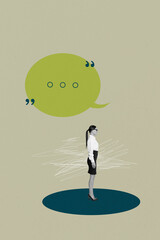 Vertical 3d poster art collage of happy girl guy stand bubble communication chatterbox speech...