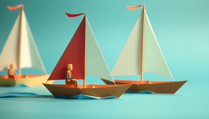 sailing crew, origami. White tone