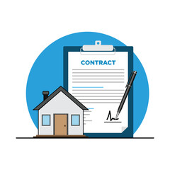 House with Contract Vector Illustration. Real Estate Concept Design.