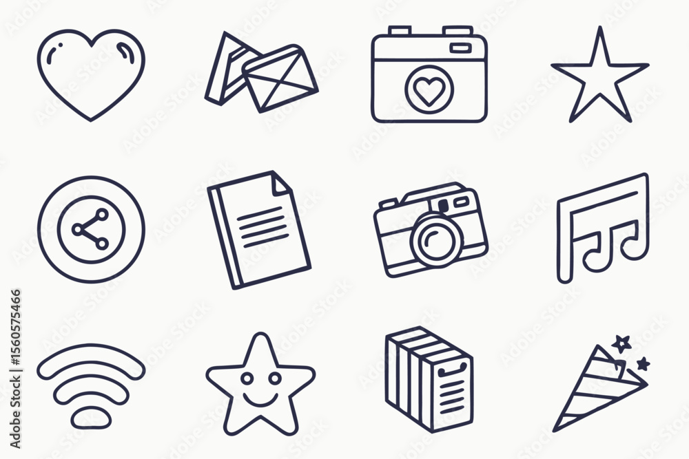 Poster set of 16 minimalist flat vector icons for ui and graphic design