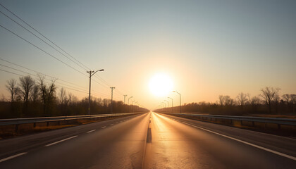 empty asphalt road with sunrsise, enhance. White tone