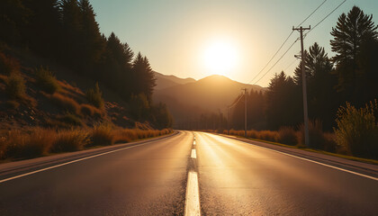 empty asphalt road with sunrsise, pop-art. White tone