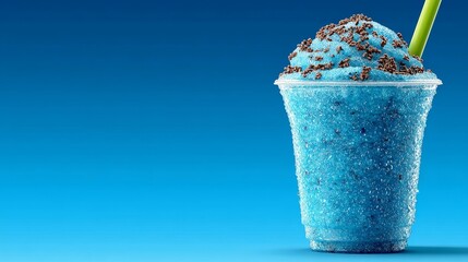 Refreshing Bright Blue Slush Drink with Straw