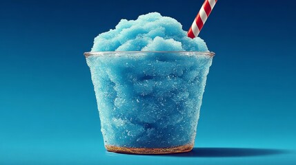 Vibrant Blue Slush Drink with Straw