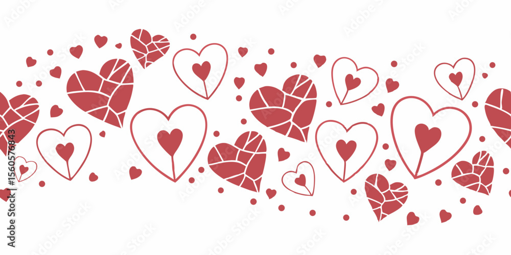 Poster seamless horizontal vector pattern of broken and whole hearts