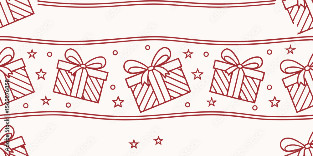 Poster horizontal seamless vector pattern with presents and bows design