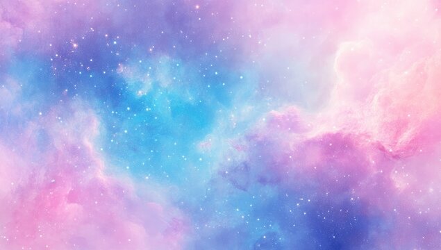 Pastel-toned cosmic nebula with scattered stars. Soft, dreamy blend of pink, blue, and purple hues - Powered by Adobe
