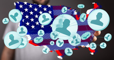 Visual representation of social connections and networking within the United States.