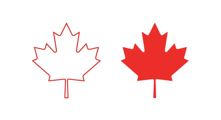 Two red maple leaf icons, one solid and one outlined, isolated on white background