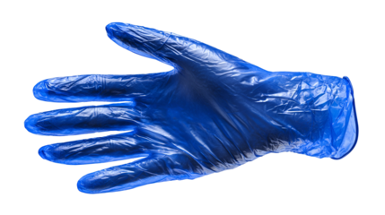 Blue disposable glove hand gesture hygiene protection