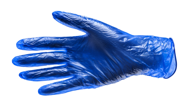 Blue disposable glove hand gesture hygiene protection