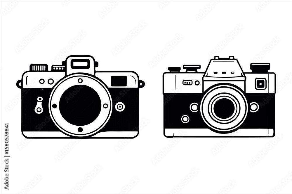Poster set of outline icons related to camera. linear icon collection. editable stroke. vector illustration