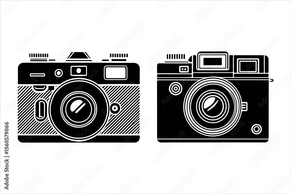 Poster set of outline icons related to camera. linear icon collection. editable stroke. vector illustration