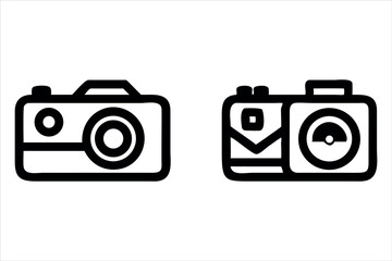 Set of outline icons related to camera. Linear icon collection. Editable stroke. Vector illustration