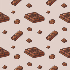 Chocolate seamless pattern with bars and candies on a Beige background