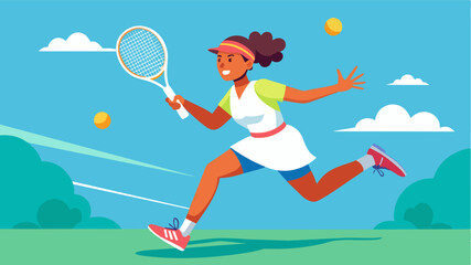 A tennis player dominating the court with her powerful serves and smashing stereotypes.. Vector illustration