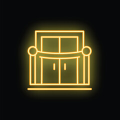 Neon sign illuminating a grand opening ceremony featuring a ribbon cutting in front of a door, symbolizing a new beginning