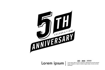 5th years anniversary celebration emblem. congratulations anniversary black logo badge isolated with ribbons on white background. vector illustration template design for web banner.