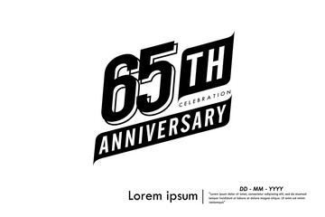 Obraz premium 65th years anniversary celebration emblem. congratulations anniversary black logo badge isolated with ribbons on white background. vector illustration template design for web banner.
