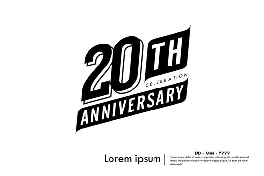 20th years anniversary celebration emblem. congratulations anniversary black logo badge isolated with ribbons on white background. vector illustration template design for web banner.