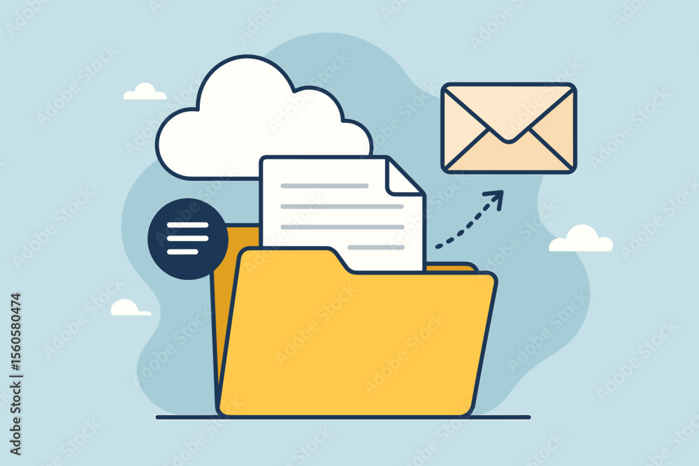 Poster cloud storage vector illustration. data processing and document management concept. file transfer fr