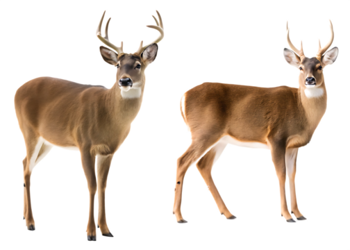 Two brown deer with antlers isolated on a transparent background.PNG