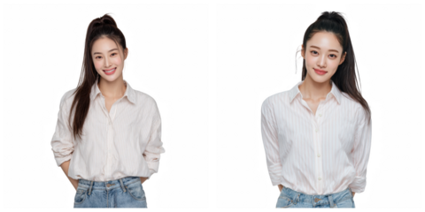 Attractive young woman in striped shirt smiling happy portrait studio girl on transparent background