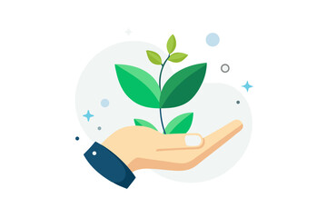 clean eco icon hand holding plant