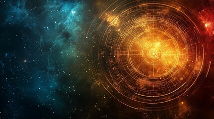 Cosmic Astrological Chart on Nebula Background: A Blend of Science and Mysticism