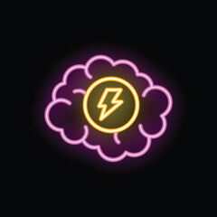 Fototapeta premium Neon sign representing a brain containing a light bulb, symbolizing the process of generating ideas and brainstorming