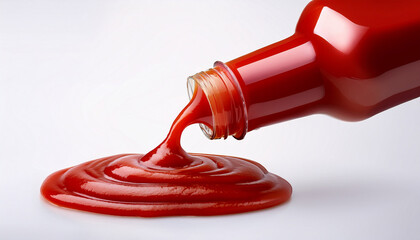 realistic stream of ketchup pouring from bottle with thick glossy texture on isolated background tomato sauce for food packaging and design