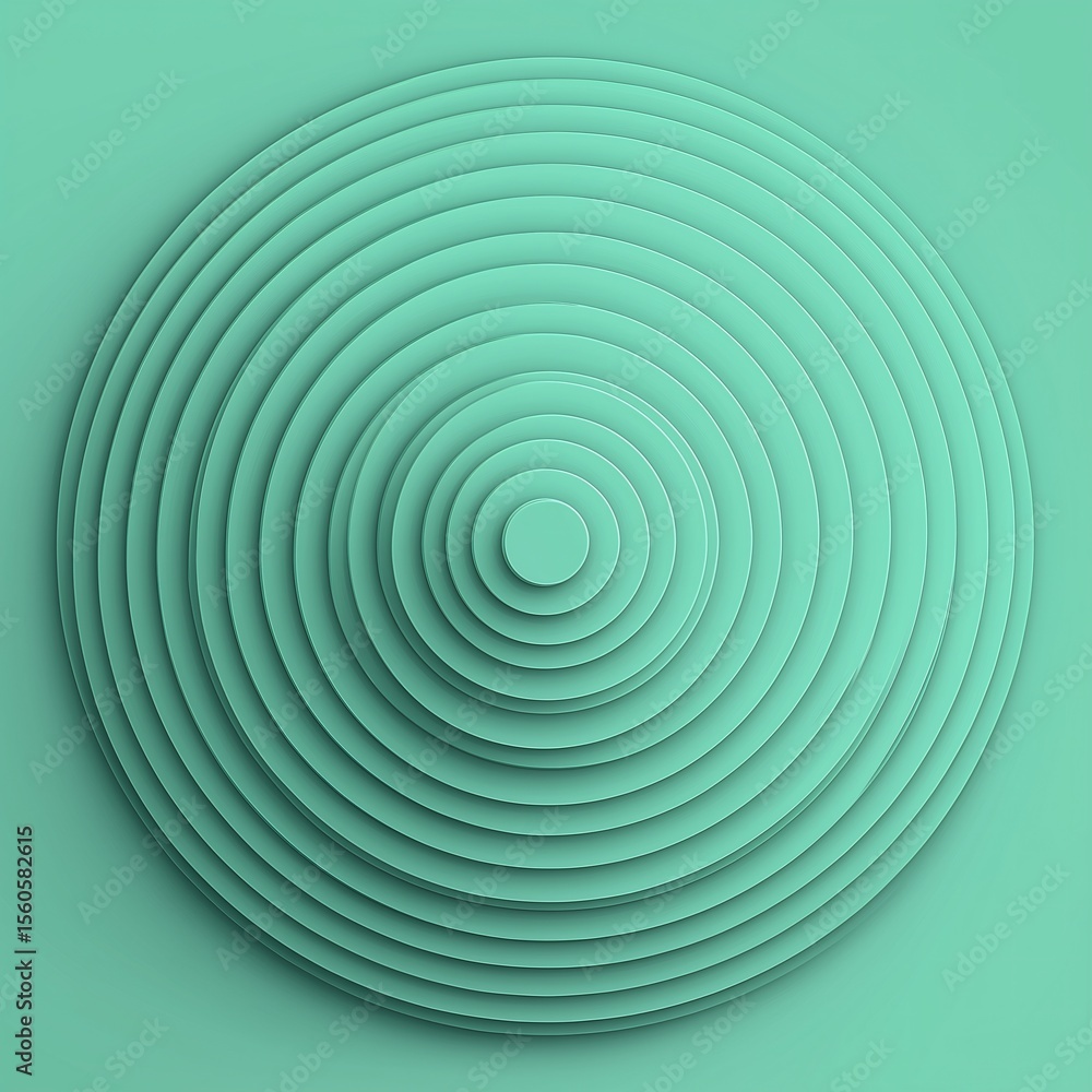 Poster abstract geometric design of concentric circles in a teal color. the design creates a sense of depth