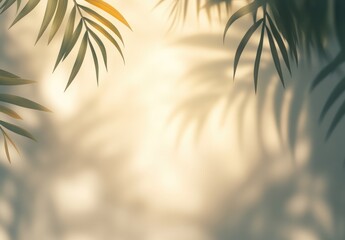 Palm leaves cast soft shadows on a light background