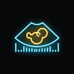 Neon sign depicting an ultrasound revealing twins growing inside a pregnant woman, symbolizing pregnancy and prenatal care