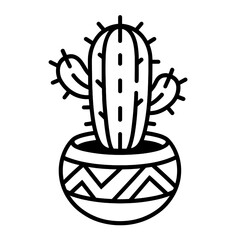 Simple Outline Potted Cactus Plant Desert Botany Garden Icon