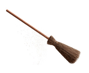 A brown broom with sparkles, perfect for Halloween decorations.