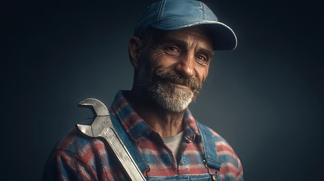 Portrait of a smiling mechanic with wrench auto repair service maintenance