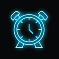 Neon sign showing an alarm clock striking, representing the concept of time