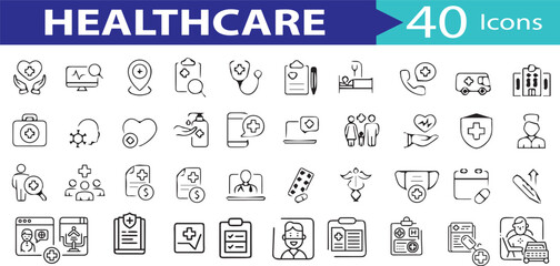 Linear Healthcare Web Icon Set – Editable Stroke Medical Icons for Emergency, Doctor, Treatment, Diagnosis, Health & Prevention