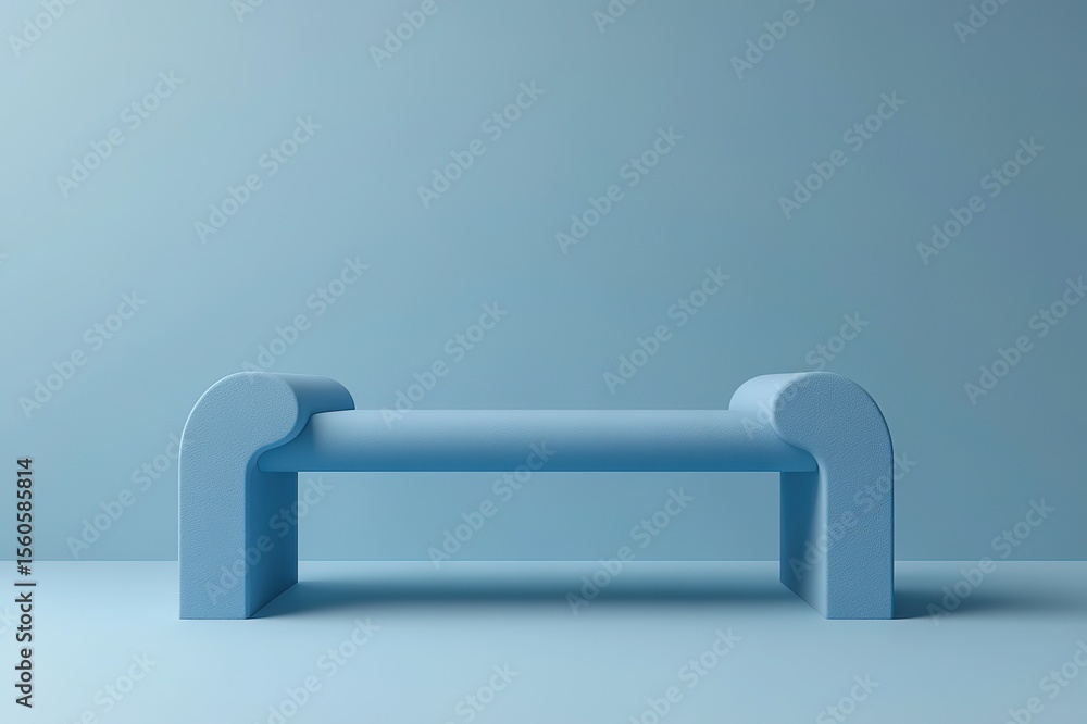Poster minimalist blue bench with rounded edges - matte texture 3d render for product display